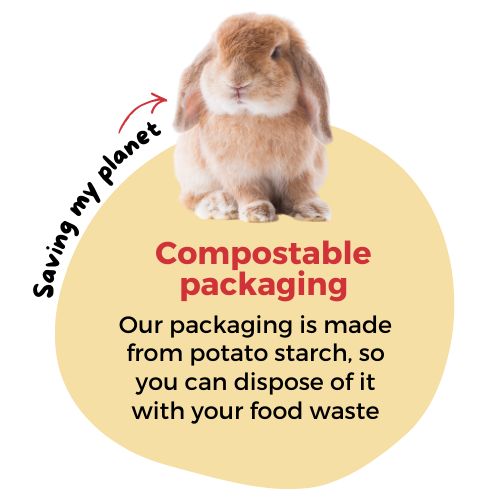 Compostable Packaging on sustainable pet bedding